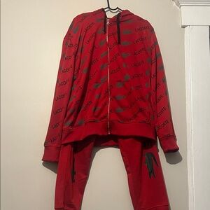 Lacoste Red Hoodie and Sweatpants Set with Black Logos
